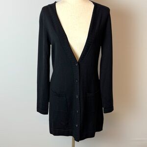 Semantiks‎ Black 100% Extra Fine Merino Wool Longline Button Front Cardigan M